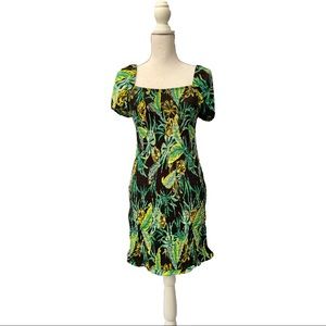 Bar III green black yellow cocktail dress size M